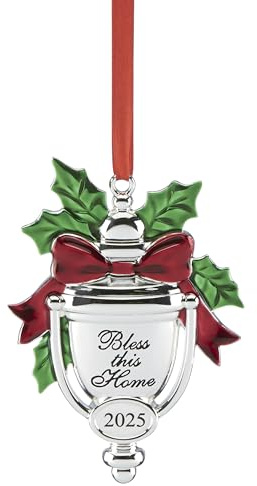 Lenox Ornament, 2025 Bless This Home Silverplate Ornament, Made of Silverplate/Stainless Steel, Christmas Tree Decorations with Red Ribbon for Hanging, Festive Winter Decorations (Silver, 1 Piece)