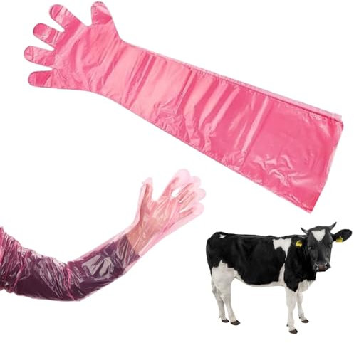 KARELLS Long Sleeve Vet Gloves,Long Sleeve Veterinary Gloves,30pc Disposable Soft Plastic Film,for Livestock Insemination,Household Cleaning (Pink)