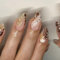SXVME French Tip Press on Nails Medium Almond, Brown False Nails with Crocodile Print Pearls Charms Full Cover Natural Nude Fake Nails for Women Daily Wear 24 Pcs