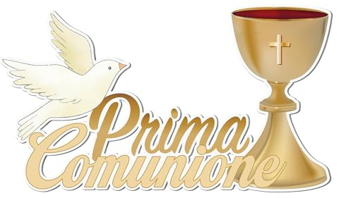 PuntoCasaStore Maxi Scritta in Legno Prima Comunione con Calice e Colomba 120x68 cm Decorazione Muro Torta Idea Regalo Accessori