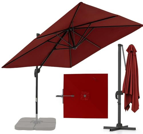 RELAX4LIFE Parasol Déporté Rectangulaire 2.5x2.5M, Parasol de Jardin Exterieur Inclinable et Rotative 360° par Pédale en Polyester Anti-UV avec 8 Baleines pour Plage Jardin Patio Café Bistro, ROUGE