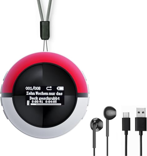 64 GB MP3 Player Kinder, MP3 Player Bluetooth 5.0, Mini Monster Ball Musik Player mit Kopfhörer, mp3-player mit Lautsprecher, HiFi-Sound, FM Radio, Aufnahmen, Schrittzähler (Rot)