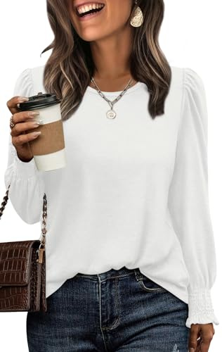 XIEERDUO Women Long Sleeve Tops Crew Neck Ladies Sweatshirts Puff Cuff Sleeve Tunic Tops Curve Hem