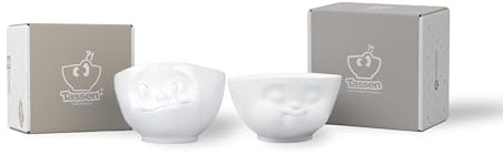 DKG utils Schalen-Set 2-tlg. 500 ml | Nr. 017 | Müslischalen weiß | Motive: Lecker + Mampfend