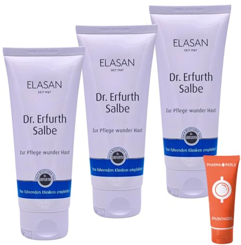 ELASAN Dr. Erfurth Salbe 3x 100 ml I Wundschutzsalbe ohne Zink, Parabene & Duftstoffe I Pflege für empfindliche Haut, Rötung & Reibung I Ideal für Windelbereich I Spar-Set plus Pharma Perle give-away