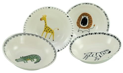 CreaTable, 24801, Serie Safari Bunt, 4-teiliges Geschirrset für 4 Personen, Mehrzweckschalen Set aus Steinzeug, spülmaschinen- und mikrowellengeeignet, Qualitätsproduktion