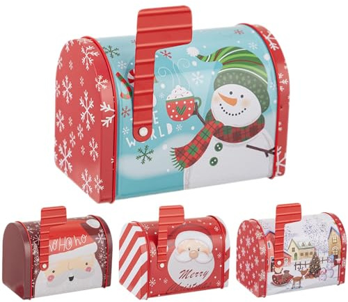 Mppchhn Weihnachtsmann Briefkasten | 4 Stück Große Weißblech Dekorationen,Weihnachts Snack Box,für Geburtstag Erntedankfest Zuhause Feiertag Neujahr Kinder Erwachsene Freunde Hochzeit