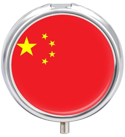 Petit Pilulier À 3 Compartiments Avec Drapeau Chinois, Organisateur De Poche Portable Pour Ranger Vitamines, Médicaments, Huile De Poisson Et Compléments Alimentaires (Forme Ronde)