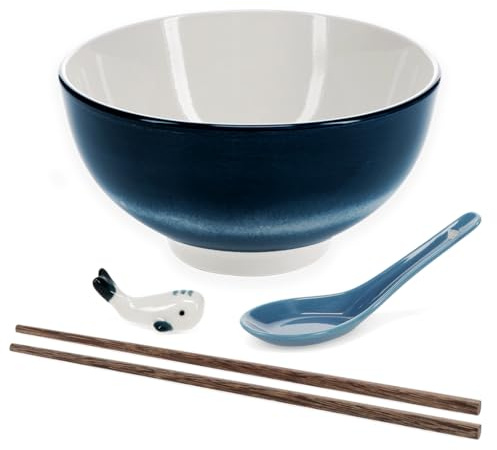 dotcomgiftshop Ceramic Noodle Bowl Set - Blue Whale