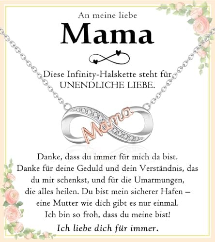 PDTU Geschenke für Frauen, Unendlichkeitszeichen Kette mit Gravur für Tochter Mama Nichte Tante Geschenk zum Geburtstag Weihnachten Muttertag Abschluss Schulanfang Kommunion