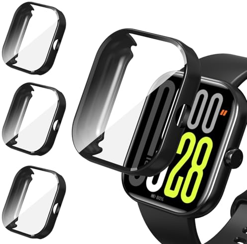 ivoler 3 Stücke Hülle mit Schutzfolie für Xiaomi Redmi Watch 5 / Redmi Watch 4, Vollständige Abdeckung Stoßfest Kratzfest Schutzhülle Ultradünne Weiche TPU Displayschutz Case, Schwarz