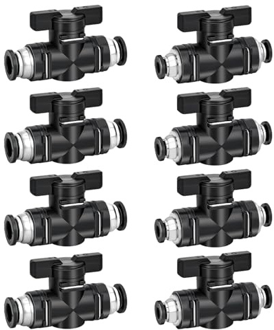 XSHAO® 8 Stück Pneumatik Steckverbinder Absperrhahn, Pneumatischer Kugelhahn 6mm/ 8mm Kugelhahn Pneumatisch für Verbinden Steuern von Pneumatikschläuchen Luftleitungen