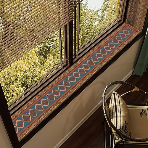 Fensterbank-Schutz-Matte Innen mit Muster, 10-40 cm Breite Fenster Matte aus PVC-Leder für Balkone Erkerfenster, Wasserdichte Schutzunterlage Fensterbankabdeckung(D,80x12cm(31.5x4.7in))