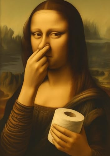 WBdesignz Lustiges Poster - Mona Lisa mit Klopapier und Nase-zu-Geste - Ironische Wanddeko für Toilette, Gäste-WC oder Badezimmer (30 x 40 cm) - ohne Rahmen