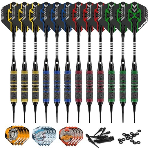 BLESION Dartpfeile mit Kunststoffspitze 12 Stück 18 Gramm Profi Dartpfeile Set für Elektronische Dartscheibe, Dartpfeile mit 12 Flights 20 Gummiringen 50 Dartspitzen (2026 NEW)