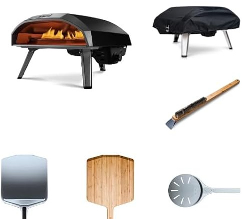 Ooni Koda 16 Outdoor Gas Pizza Oven Bundle - Includes Pizza Oven Cover, 14 Pizza Peel, 14 Bamboo Peel & Oven Brush