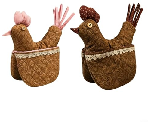 Gettimore Chicken Oven Mitts, Heat Resistant Insulated Pot Holders Baking Cooking, Cute Rooster Kitchen Decor, Easy Clean Cloth Gloves (1 Pair)(Brown)