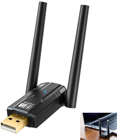 USB Bluetooth Dongle, Bluetooth 5.4 Adapter für PC USB Stick 150M Langstrecke, Bluetooth Dongle mit Dual Antenne für Desktop Laptop, für Windows 11 10 8.1 7, für Headset Maus Tastatur Lautsprecher