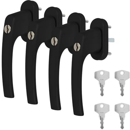 4 x Alu Fenstergriff in Schwarz RAL 9005 abschließbar - Stiftlänge 35mm