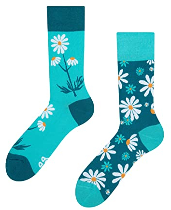 Dedoles Socken Unisex Damen Herren & Kinder Baumwolle viele lustige Designs 1 Paar Geschenk links rechts verschieden, Farbe Blau, Motiv Kamillen, Gr. 39-42
