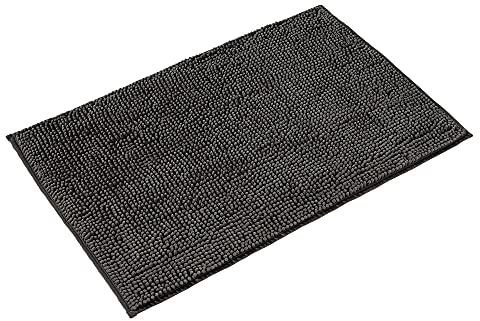 PANA® Chenille Badematte (50x80cm) • Mikrofaser Badematte • rutschfest & Waschbar • Badteppich, Badvorleger, Duschmatte, Duschvorleger • Weicher Badezimmerteppich Chenille • Farbe: Grau