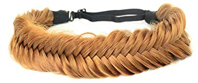 BOBIYA breites Fischschwanz-Haarband aus Kunsthaar, geflochten, klassisch, grob, elastisches Stretch-Haarteil, für Damen und Mädchen, Erdbeerblond