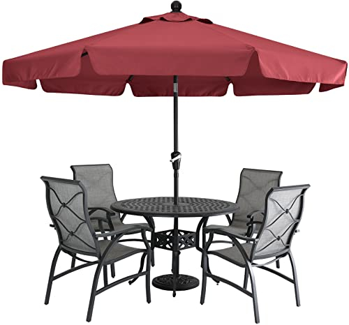 MasterCanopy 270 cm Sonnenschirm neigungsverstellbar, mit schönem Volant, 8 Rippen und Kurbel, für Patio, Garten, Terrasse, Markt, Burgund