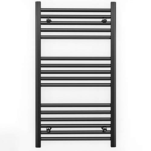 Myhomeware 600mm Wide Straight Flat Black Heated Bathroom Designer Towel Rail Radiator For Central Heating (Alyssa 600 / 900mm Black)