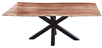SAM Esszimmertisch 200x100cm Toledo, echte Baumkante, Akazienholz naturfarben, massiver Baumkantentisch mit Spider-Gestell Mattschwarz