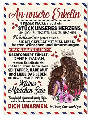 UOOYAA Personalisierte Flanell Kuscheldecke,An Meine Enkelin Decke Von Opa Oma,Deutsche Briefdecke Nachricht Luftpost Wohndecke Couch Bett Tv-Decken Geburtstagsgeschenk(An Meine Enkelin A,150×200cm)