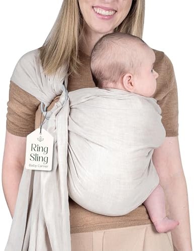 Babytragetuch und Ringschlinge 100% Baumwolle Musselin Babytrage Ringschlinge Babytrage Vorne und Brust Neugeborene Trage Babytrage Wickeltuch Kleinkindtrage (Beige)