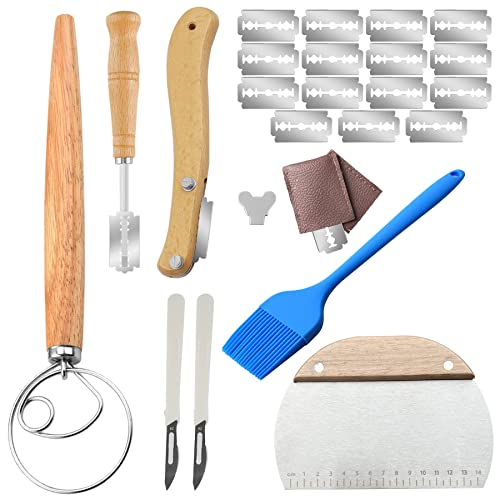 NA Woohome 17 Stück Bäckermesser Brot Lahm Scoring Tool, Teigmesser Baguettemesser mit Rasierklinge, Brotmesser Teigmesser, Brotbäder Slashing Werkzeug für DIY Brotteig Muster