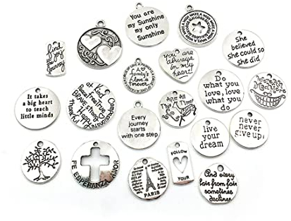 Fezf 20pcs Inspirational Parole Decorazione Stringa, Lucky Charm Ciondolo Collana Bracciale Gioielli Fare fai da te San Valentino Natale Artigianato Portachiavi Palla Accessori