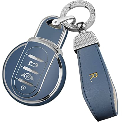 ontto Autoschlüssel Hülle Passt für Mini Schlüsselhülle Silikon Schutzhülle für Mini Cooper One F54 F55 F56 F57 F60 Clubman Works Cabrio Countryman Schutzhülle Fernbedienung Zubehör-Grau Blau