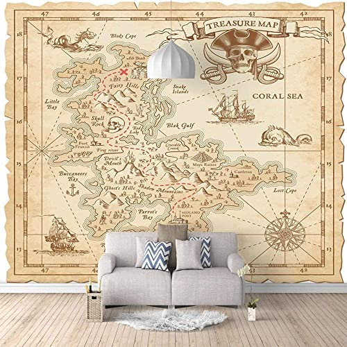 GHASOO Wallpaper 3D Wall Murals Pirate Map Peel and Stick Mural Wallpaper Decor Paintings Suitable for Living Room and Bedroom Tv Background Wall Art Wall Posters 157X 110