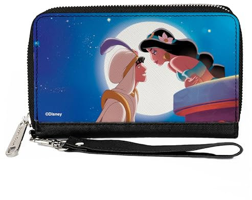 Buckle-Down Disney Geldbörse, Zip Around, Classic Aladdin und Jasmin Moonlight Kiss Scene, Veganes Leder, 7.5x4.5, Casual