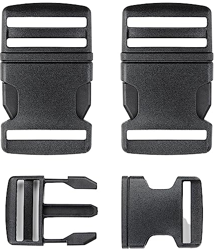 Steckschnallen für Gurtbänder, Größe 50 mm, 2 Stück, in Schwarz, aus Hartplastik, Steckschnallen-Klickverschluss, Ersatz Steckverschluss, Schnalle Reparatur, Rucksack Gurtschnalle, Steckschließe Gurt