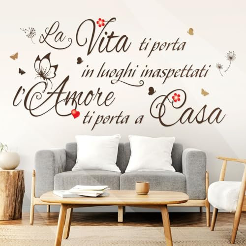 Gigio Store Adesivi Murali Frasi LA VITA ti PORTA in LUOGHI INASPETTATI L’AMORE ti PORTA a CASA scritte adesive italiano Farfalle Decorazioni Pareti Cucina Camera da Letto Cameretta Bambini Soggiorno