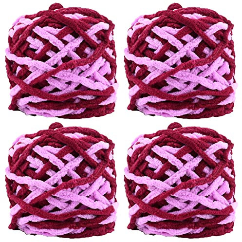Strickwolle 4 x 100 g, mehrfarbiges Strickgarn zum Häkeln, weiches, klobiges Garn für Garnprojekte, Plüschbälle, handgefertigte Taschen, Pullover Schuhe Mützen Pullover Decken Schals (Gradient H)