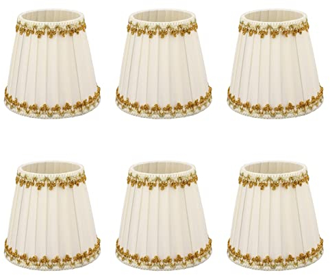 6 Stück Kleine Lampenschirme Aufstecken E14 Beige Plissee Fabric Stoff Lampenschirm 14 × 13 × 9 cm Retro Clip on Lampshades für Kronleuchter Wandleuchte Tischlampe