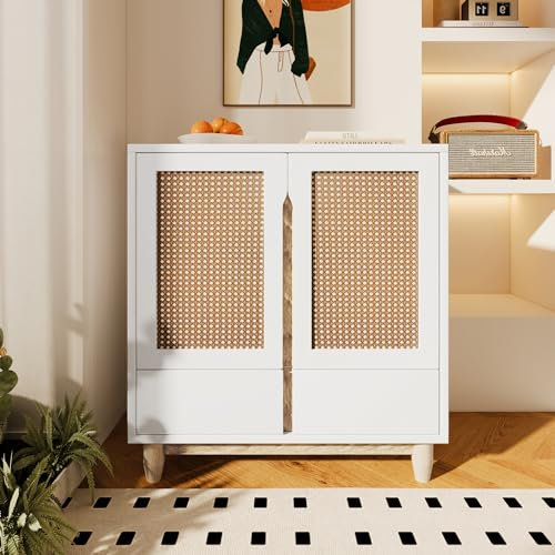 Sideboards und Wohnzimmerschränke mit Türen aus Rattanimitat. Beine aus Massivholz 80 * 40 * 86,5cm