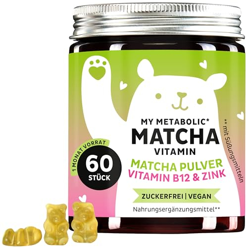 My Metabolic Matcha Vitamin Gominolas - Complemento Energizante Natural – Antioxidante – Con Matcha, Coenzima Q10, Zinc, Vitamina B12-60 unidades (1 mes) - Sin Azucar, Vegano - Bears with Benefits