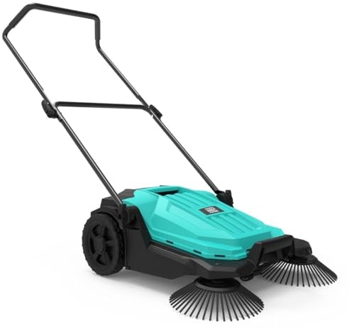 INTEC -Balayeuse manuelle 2 brosses Balayeuse mécanique Feuille Saleté Larg de balayage 63 cm Bac 20L Nettoyage Terrasses Allées