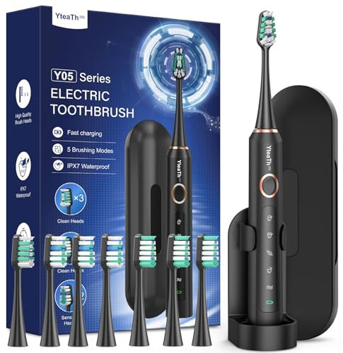 Sonic Electric Toothbrush for Adults and Kids - Sonic Toothbrush with 8 Toothbrush Heads, 90 Days Battery Life, 50,000 VPM, 5 Cleaning Modes with Teeth Whitening, Travel Case, 2 Minute Smart Timer