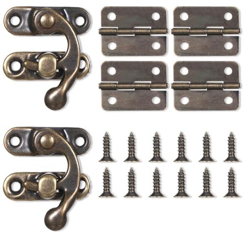 Gancho de bronce antiguo con pestillo derecho para caja pequeña y cerradura de pestillo retro, gancho de pestillo antiguo con kit de tornillos para armario decorativo, caja de joyería de madera, caja
