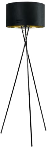 ValueLights | Camden Tripod Floor Lamp Gloss Black with Black Velvet & Gold Inner Shade & Warm White Bulb | Floor Lamps, Home Décor & Improvement Essential
