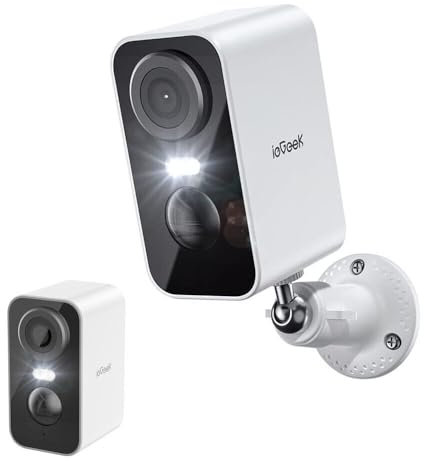 OBA Telecamera Wi-Fi Interno/Esterno Batteria Senza Fili, Videocamera con Faro e Allarme, Visione Notturna a Colori, Rilevamento del Movimento Persona, Sirena, Audio a 2 Vie, Funziona con Alexa