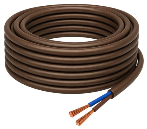 10m Stromkabel Braun 2x0,75 mm² rund 2-adrig H03VVH2-F PVC Elektrokabel flexible Schlauchleitung 2G Kabel
