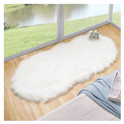 JTKSSCS Teppich Wohnzimmer Weißer Fuzzy-Teppich, Fellteppiche for Schlafzimmer, Nachttisch, waschbar, Flauschiger Bereich, Wohnzimmerteppich, Shag, Kinderzimmer, Bodenmatte, Dekor(White,60x120cm)