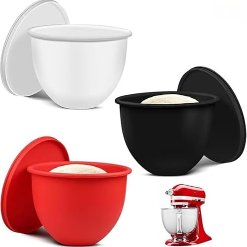 Schüsseleinlagen-Set für KitchenAid Küchenmaschine, 3 austauschbare lebensmittelechte Einsätze mit Ausgießer und Deckel, Hitzebeständig -40°C bis 240°C, Back- und Kochzubehör (Schwarz+Rot+Weiß)